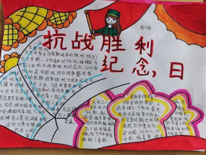 同学们以手抄报的形式,图文并茂地向大家介绍抗战背景及英雄事迹