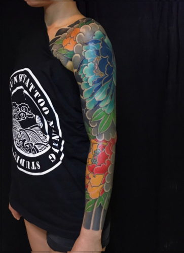 老传统风格花臂纹身作品 (4)