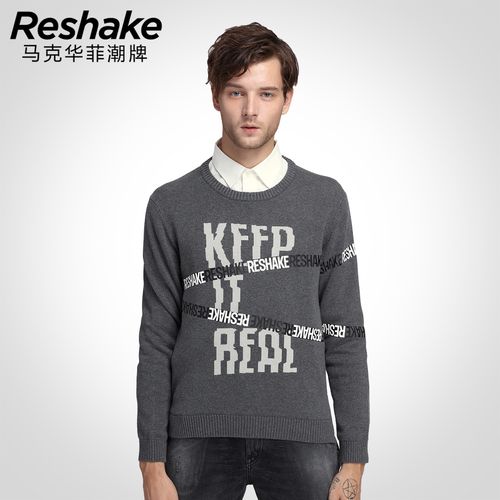 潮马克华菲型格reshake秋季潮男长袖针织衫宽松圆领套