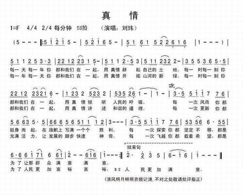 真情-刘玮(简谱)