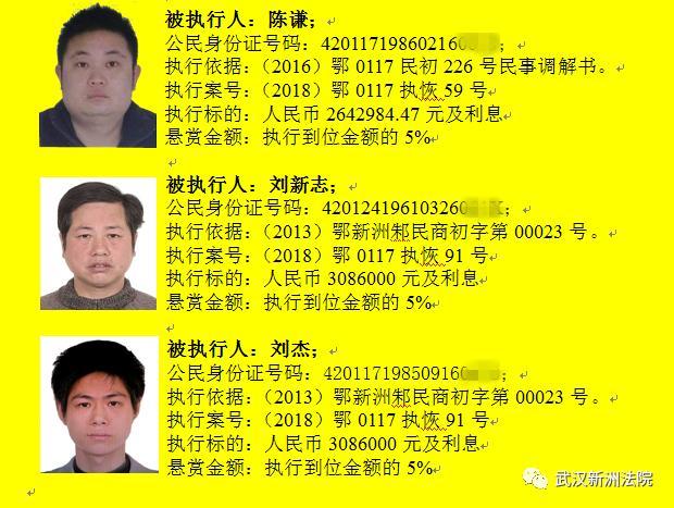 武汉市新洲区人民法院执行悬赏公告