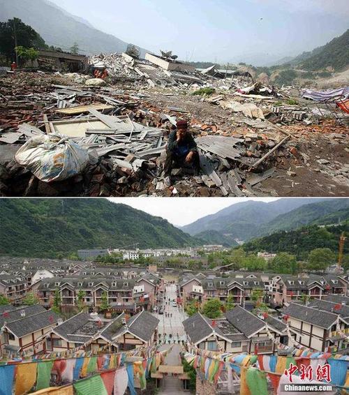 上图为2008年5月17日,映秀镇地震后的景象.