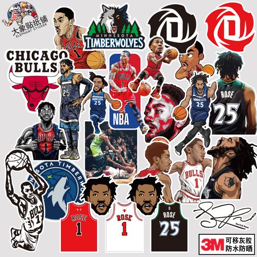 罗斯rose nba球星风城玫瑰贴纸旅行拉杆箱贴纸汽车身手机ipad贴纸