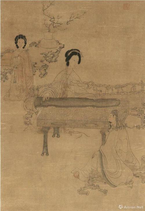 (明)陈洪绶 听琴图(局部) 纸本设色 纵112.5厘米 横49.