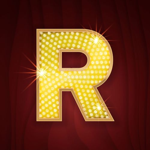 黄色镶边钻石闪耀英文字母r矢量素材