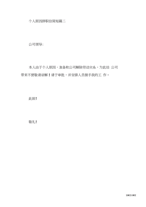 [个人原因辞职信简短]个人原因辞职信20字.docx 9页