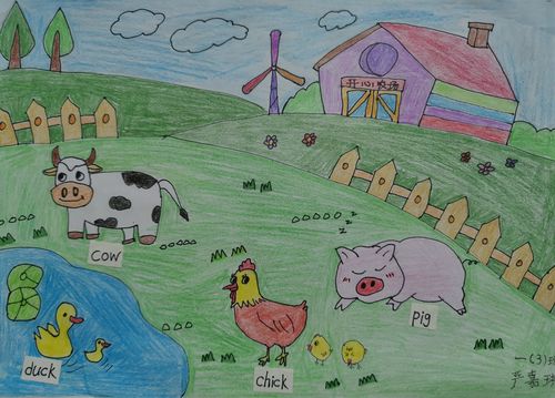 并标上相应动物的英语名称,然后用this is my farm/zoo
