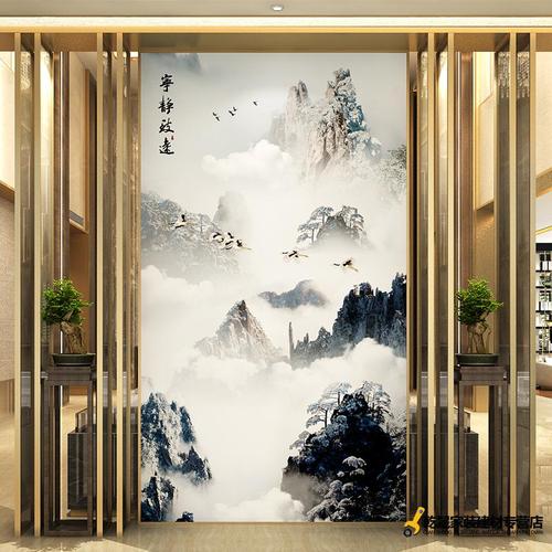 山水画背景墙布新中式山水8d大气背景墙壁纸复式楼别墅装饰壁画玄关