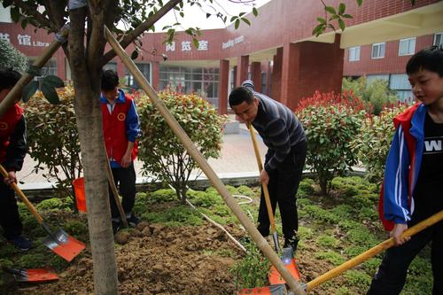 新蔡县思源实验学校植树节活动"我为校园添把绿"
