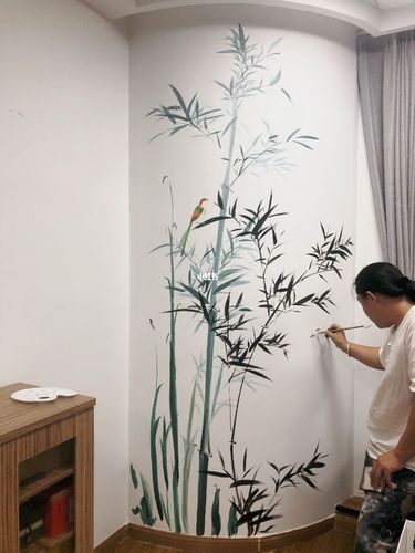 茶室角落里的竹林_茶室_墙绘_文化_绘画