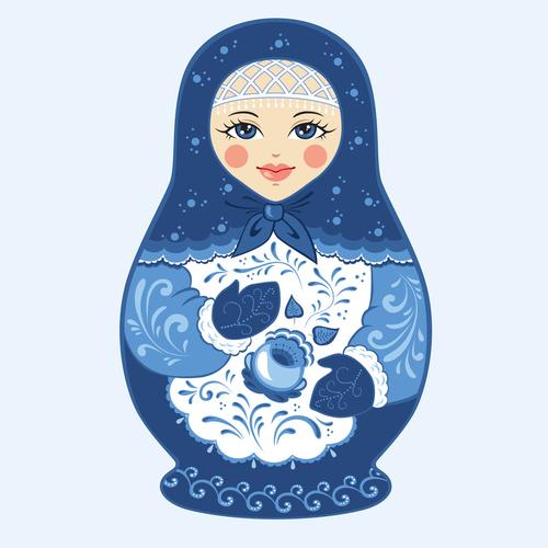 俄国玩偶,俄罗斯套娃,插画,涂绘,冬天,风格