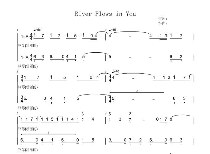 求river flows in you的单手(右手)简谱