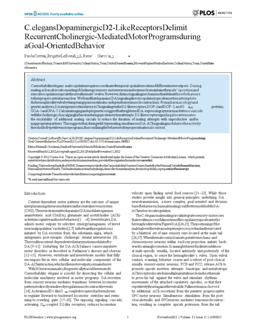 elegans dopaminergic d2-like receptors delimit