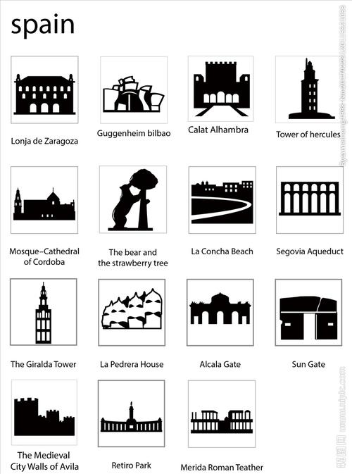西班牙地标性建筑剪影图标设计图__其他图标_标志图标_设计图库_昵图