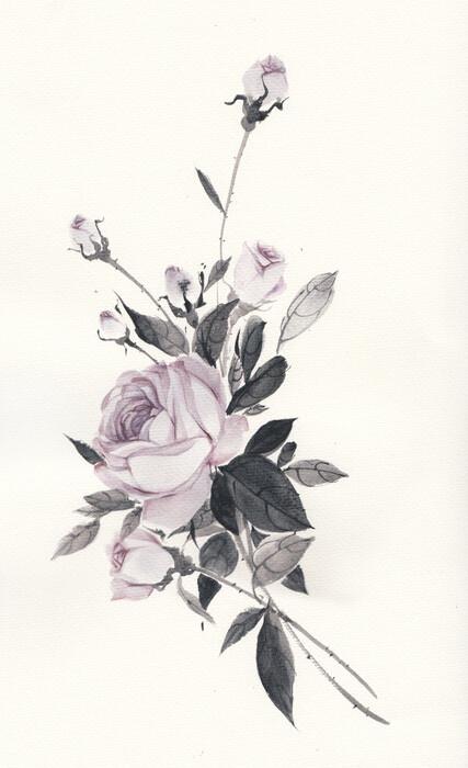 花草,水墨,封面,淡雅,唯美,插画,古风