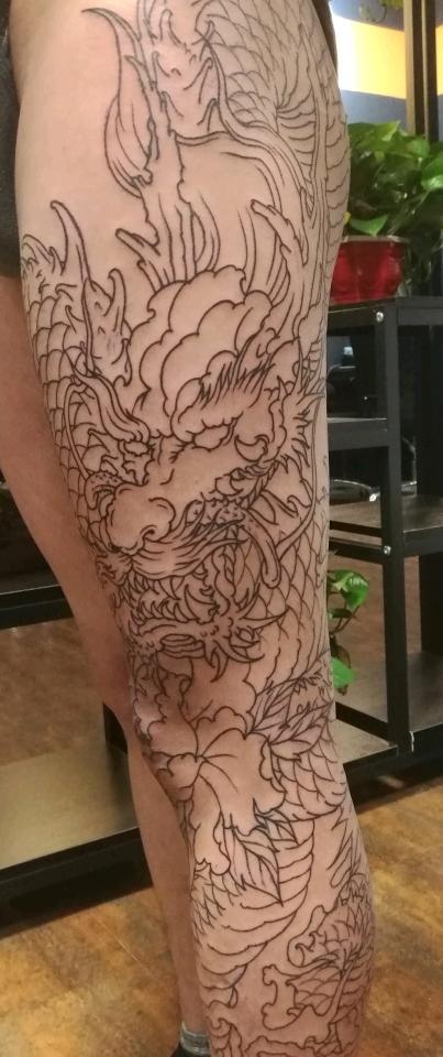 花腿盘龙_纹身图案手稿图片_极一龙的纹身作品集