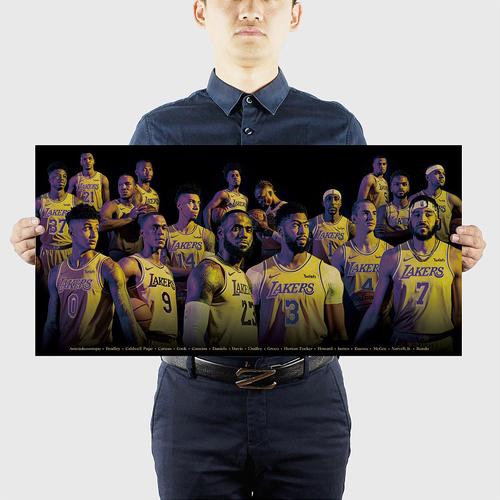 湖人队全家福 nba球星海报篮球怀旧复古牛皮纸宿舍装饰画贴画