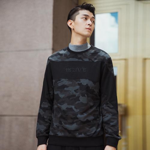 卫衣男2019秋季新款韩版潮流低领个性拼接时尚黑色长袖外套男优惠券