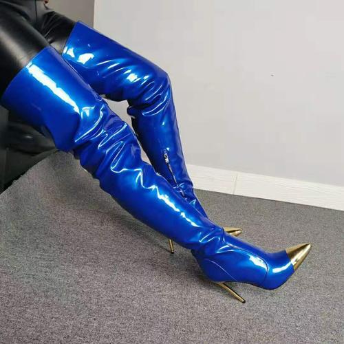 大码性感细高跟男女通用表演长靴sm伪娘靴时尚修身弹力过膝加长靴