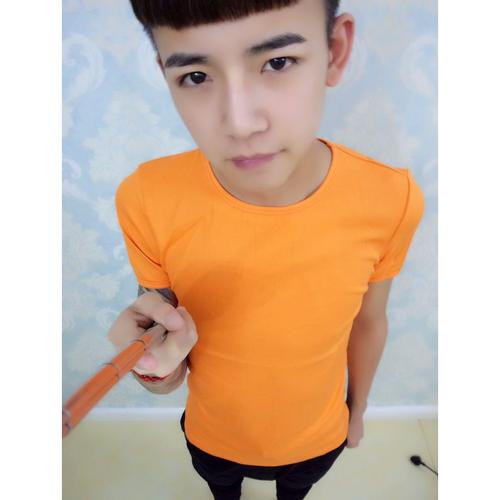 快手红人赵中阁夏季男士短袖圆领纯色时尚简约青年t恤