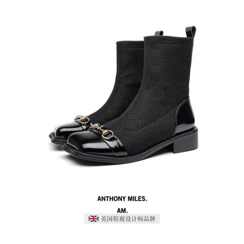 anthony miles直播【绒里】轻奢女靴时尚短筒靴粗跟acl21d002