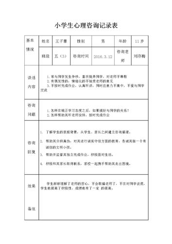 小学生心理健康咨询个案辅导记录表(精品台账资料).docx