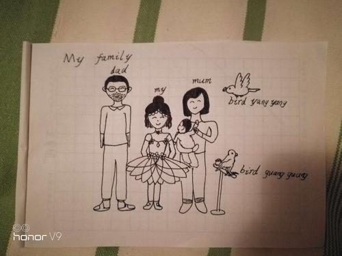 写美篇 轩轩今天有一个英语作业,画全家福