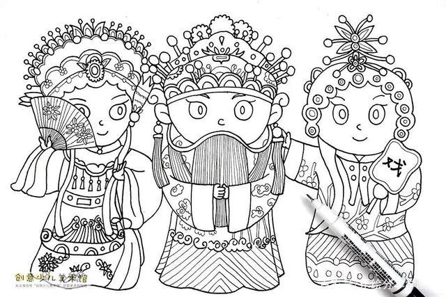 儿童画教程|趣味线描 卡通国粹——萌萌哒的京剧人物画!