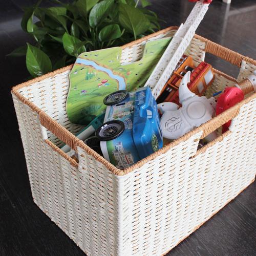 草编收纳箱无盖大号衣服整理筐桌面编织储物箱零食箱子客厅收纳盒