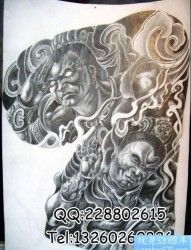 传统半甲纹身图片:半甲千里眼顺风耳纹身图案