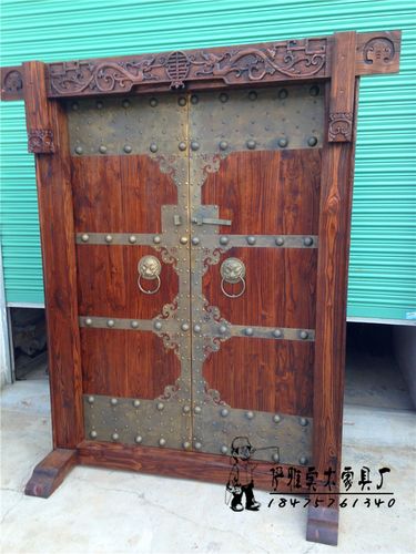 38纯实木大门老榆木古典大门铜件大门茶庄老式大门订购双开大门