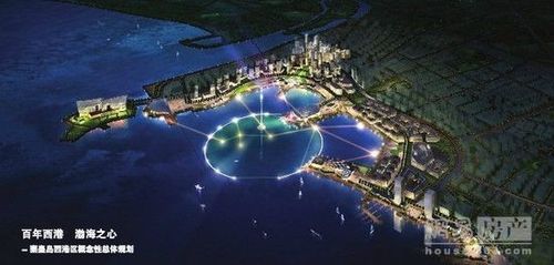 规划中的秦皇岛西港片区夜景鸟瞰图