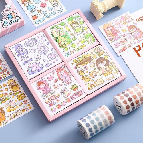 手杖贴纸少女系100张一套手帐贴纸装饰小图案套装可爱人物手账贴