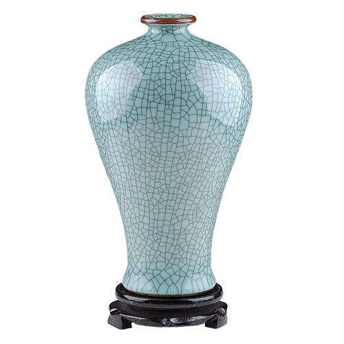 景德镇陶瓷器 青釉裂纹仿古花瓶开片官窑梅瓶 复古家饰工艺品摆件