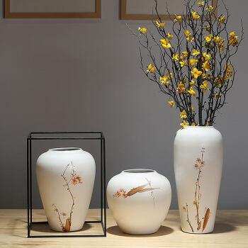 欧斯若景德镇陶瓷台面花瓶会所样板间小摆件手工绘画新中式插花客厅