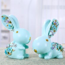 树脂小摆件家居装饰品可爱兔子摆件一对创意酒柜婚房摆设品 小玉兔一
