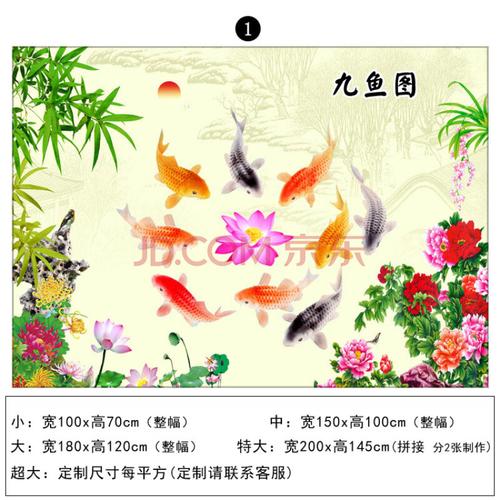 九鱼图贴画风水招财画自粘壁画贴纸墙纸墙贴电视背景墙客厅玄关sn8719