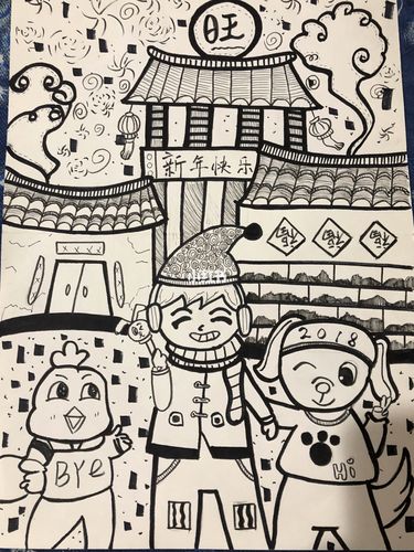 儿童简笔画5《过年啦》_简笔画_装饰画_素描_画个简笔