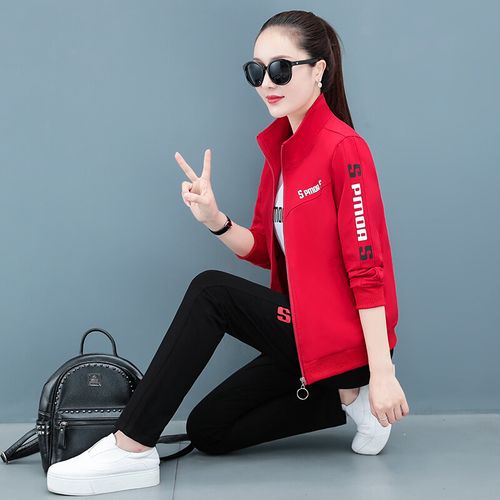 韩版时尚休闲套装女洋气运动套装女宽松显瘦减龄三件套胖女显瘦秋季装