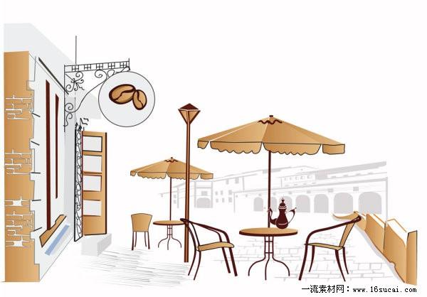 手绘欧式咖啡厅矢量素材二