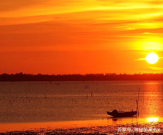 海口的落日滩涂,唯美至极海天一色交相辉映