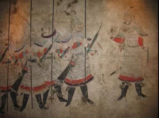 (长乐公主墓中壁画"披甲侍卫像",图中护甲也是明光铠)