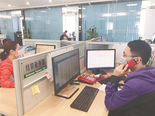 图为海垦财务公司结算业务部工作人员正在紧张工作,为垦区成员单位