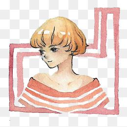 手绘短发女生黑白头像