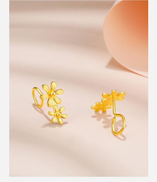 周六福珠宝 足金999黄金耳钉女款 甜花 黄金花朵耳钉耳坠耳饰 计价aa