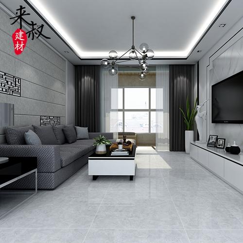 来叔北欧灰色800800亮光通体大理石地板砖客厅云石灰抛釉砖 ￥68.