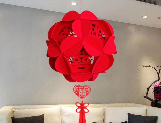 大号结婚庆用品婚房装饰绒布喜字拉花挂饰婚房布置无纺布灯笼