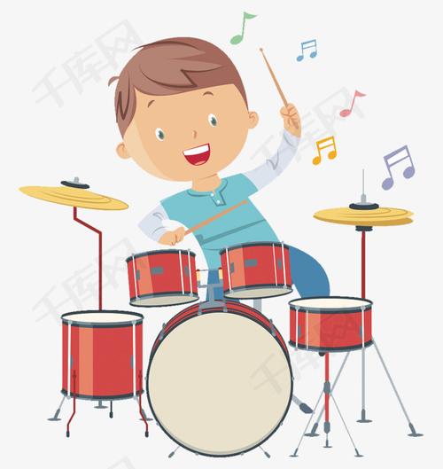 可爱人物插图打鼓的小男孩