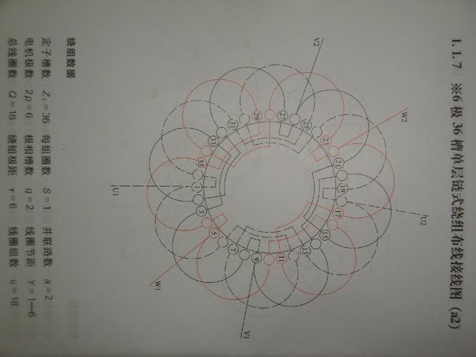 三相电机6极36槽二路星形端部接线图