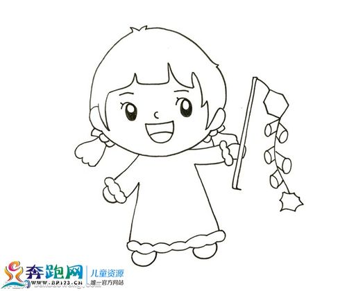 春节小孩放鞭炮简笔画,新年小女孩放鞭炮简笔画_人物